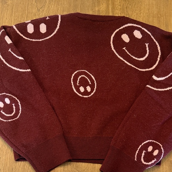 Altar’d State Burgundy Smiley Face Sweater - Picture 3 of 3